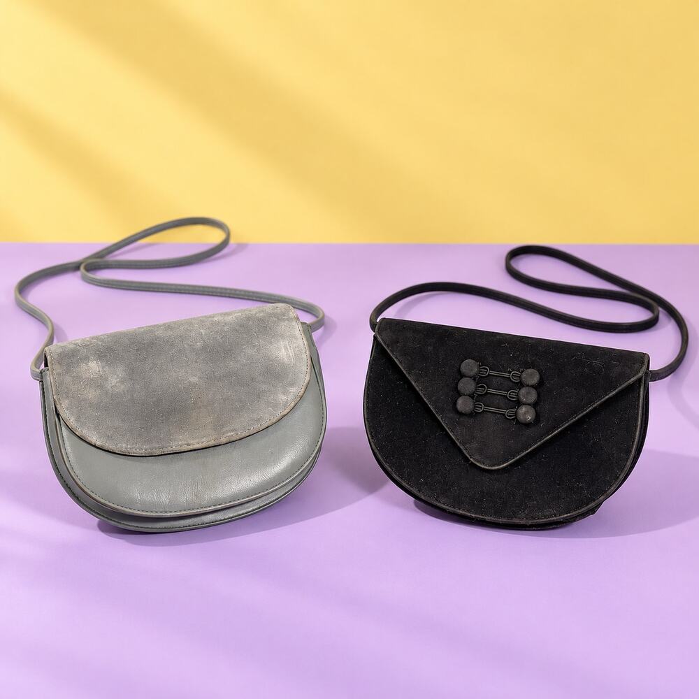 Black & Gray Mini Crossbody Bag Bundle 2 Half Moon Flap Purses